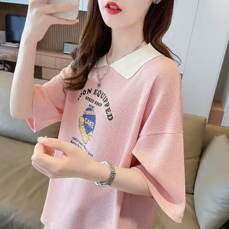 设计感小众娃娃领短袖t恤女夏季韩版宽松翻领polo衫小个子上衣服图片