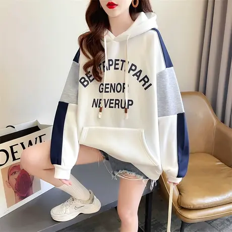 早秋连帽卫衣女2023新款春秋韩版宽松薄款设计感小众拼色百搭外套图片