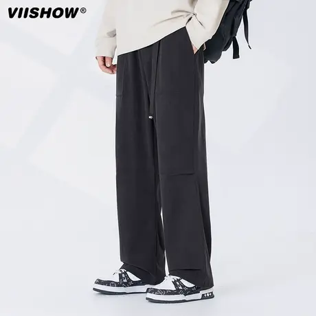 VIISHOW斜纹复古灯芯绒拖地裤潮牌宽松无性别穿搭伞兵可调节皮带商品大图