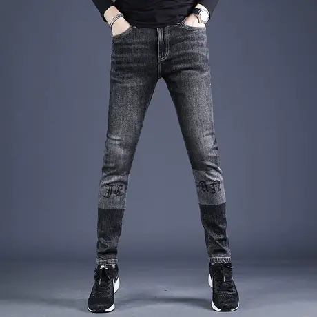 断码清仓牛仔裤男秋季2022年新款潮牌修身小脚长裤潮流印花裤子男商品大图