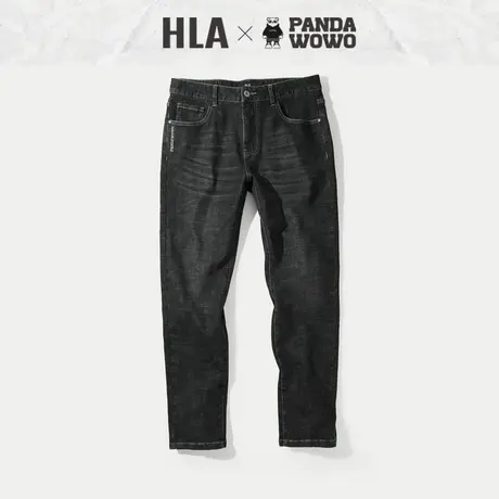 HLA/海澜之家panda wowo熊猫牛仔裤23秋季耐磨宽松窄脚黑牛裤子男图片