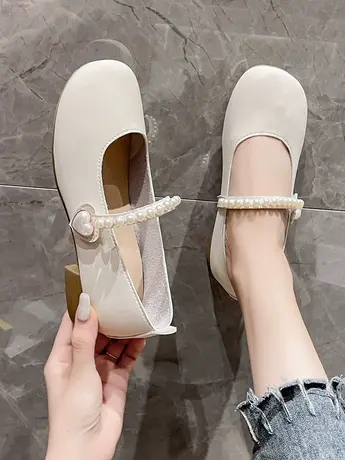 软底单鞋女夏2023新款低跟珍珠玛丽珍鞋春秋配裙子晚晚风温柔鞋子商品大图