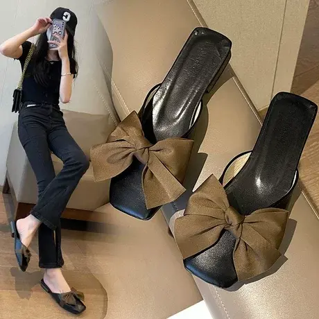 仙女风大蝴蝶结凉拖鞋女2023新款平底防滑海边沙滩鞋小清新大码拖商品大图