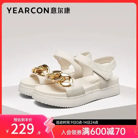 意尔康女鞋夏季平底凉鞋外穿ins潮厚底时尚休闲魔术贴海边沙滩鞋图片
