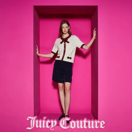 Juicy Couture橘滋2023新款重返校园撞色条蝴蝶结女针织衫商品大图