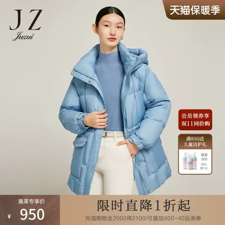JZ玖姿几何绗缝羽绒服2022冬季新款休闲连帽户外感保暖外套商品大图