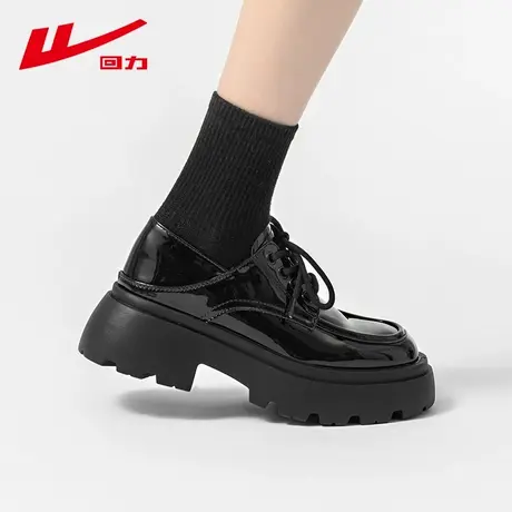回力英伦小皮鞋女黑色厚底单鞋2023秋季新款日系踩脚两穿乐福鞋子商品大图