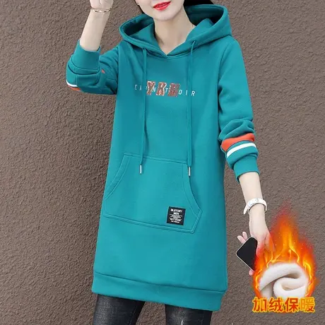 中长款加绒连帽卫衣女秋冬2023年新款时尚韩版修身显瘦遮臀上衣服图片