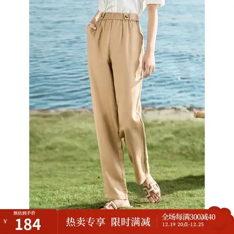 【商场同款】茵曼休闲通勤九分裤2023夏季女装新款卡其色直筒裤子图片