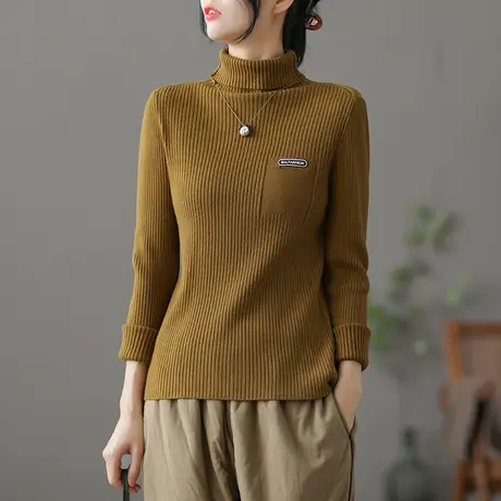 dza 文艺复古高领休闲女士毛衣冬季宽松打底上衣新款内搭针织衫女商品大图