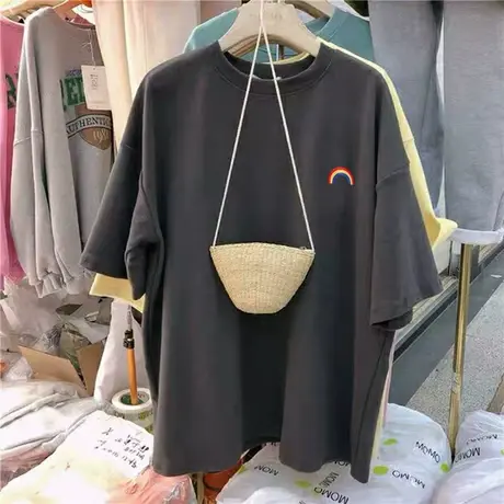 2023年新款春夏季别致上衣服小众设计感情侣女装正肩短袖t恤潮ins商品大图