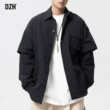 男士纯棉假两件衬衫男长袖高级感潮牌工装衬衣外套春秋款寸衫上衣图片