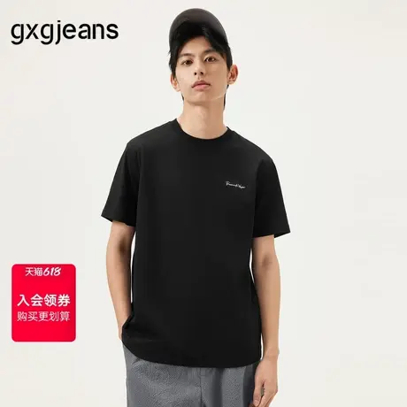 gxg.jeans男装  黑色字母印花休闲宽松圆领短袖T恤男 25年夏新品图片