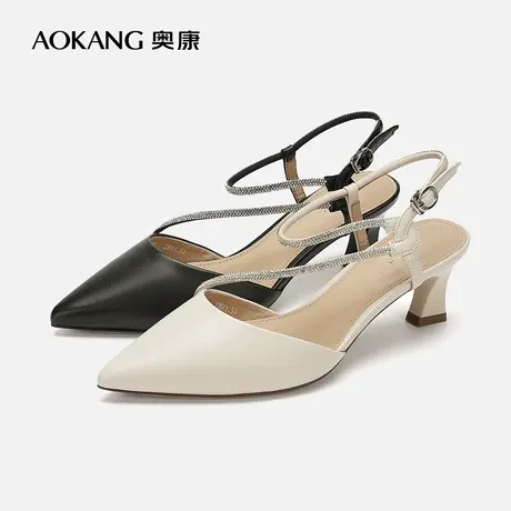 【门店发货】奥康女鞋 新款百搭水钻后空单鞋时尚女凉鞋图片