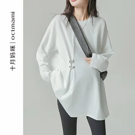 十月妈咪孕妇圆领长袖T恤2025新款卫衣春季外穿宽松遮肚上衣春装商品大图