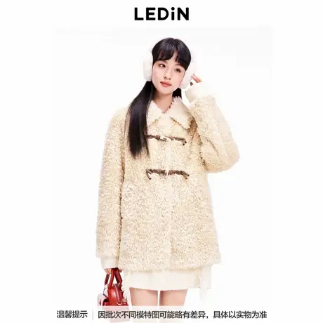 【商场同款】乐町冬季新款少女翻领牛角扣毛绒外套C1AEE4612商品大图