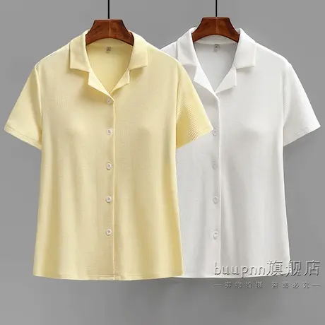 戴胸垫睡衣女单件一体式固定短袖开衫翻领家居服上衣商品大图