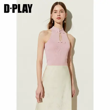 DPLAY夏季新款新中式粉色修身改良国风针织背心打底衫吊带小衫女图片