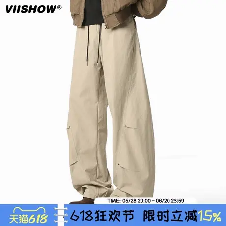 VIISHOW工装裤男款美式复古弯刀裤痞帅潮牌褶皱宽松休闲阔腿裤子商品大图