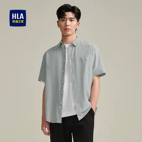 HLA/海澜之家时尚条纹宽松短袖休闲衬衫25春夏新款外套款上衣男装图片