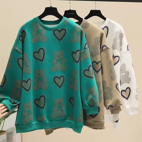 加绒加厚卫衣女ins秋冬季新款韩版宽松学生圆领无帽套头外套女潮商品大图