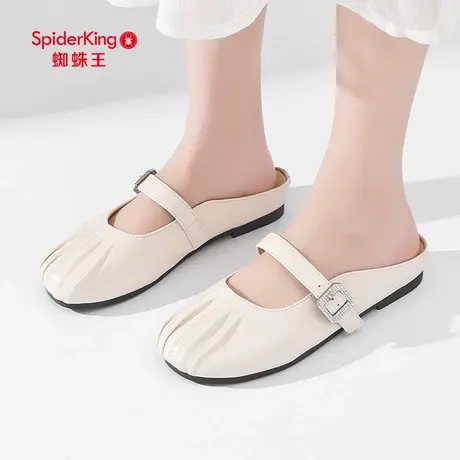蜘蛛王穆勒鞋女2025夏季新款褶皱懒人拖低跟包头半拖女外穿豆豆鞋商品大图