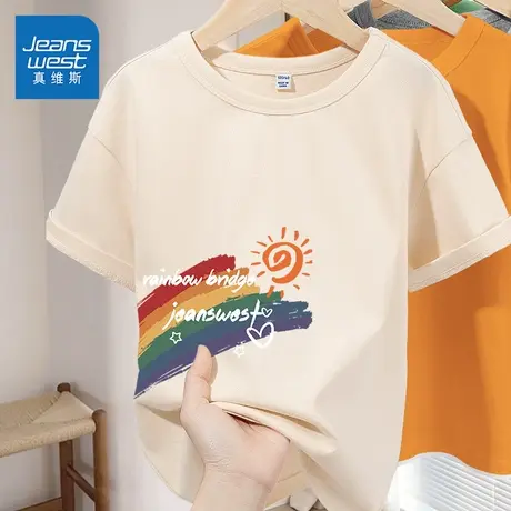 真维斯童装女童短袖t恤纯棉夏季女孩夏款休闲半袖儿童圆领体恤衫商品大图