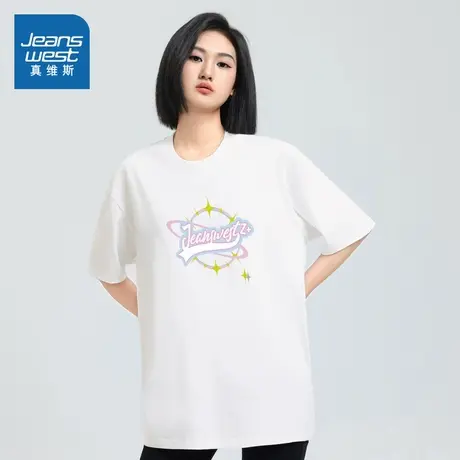 V6真维斯女装上衣2025春季新款 女款多巴胺宽松纯棉小清新短袖T恤商品大图