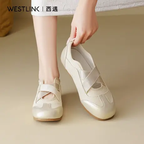 西遇女鞋休闲鞋2025新款春秋季新款圆头平底小白鞋德训芭蕾舞鞋A商品大图