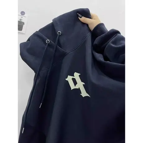 bf慵懒风连帽卫衣女2023秋季新款宽松显瘦复古港味chic薄款上衣服商品大图