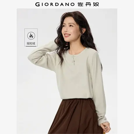 佐丹奴亨利衫女秋冬新款摇粒绒复古亨利领上衣长袖t恤女05325815商品大图