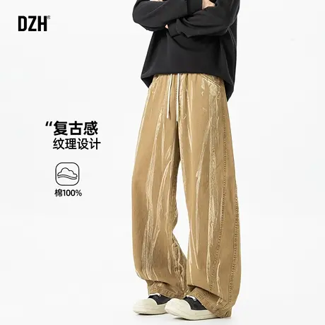 男生卡其色纯棉裤子男款美式潮牌2025新款休闲裤直筒宽松长裤百搭商品大图