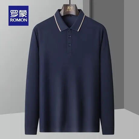 【5A抗菌】罗蒙男士商务休闲长袖POLO衫2023秋季新款时尚翻领T恤商品大图