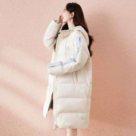 【防水】唐狮2024冬季休闲百搭白色长款羽绒服女冬季加厚过膝爆款商品大图