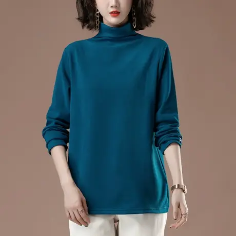 中老年妈妈秋冬季半高领打底衫女宽松加肥加大码女装保暖长袖T恤商品大图