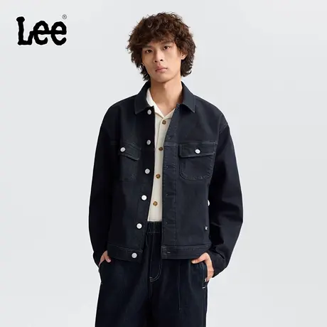 Lee25秋冬新品舒适版翻领不易褪色深蓝色磨毛男牛仔夹克外套保暖商品大图