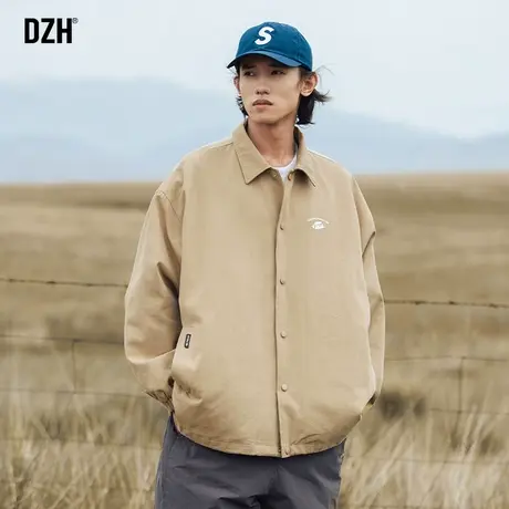 男士卡其色运动外套男春秋教练夹克宽松男装2023新款情侣秋款上衣商品大图