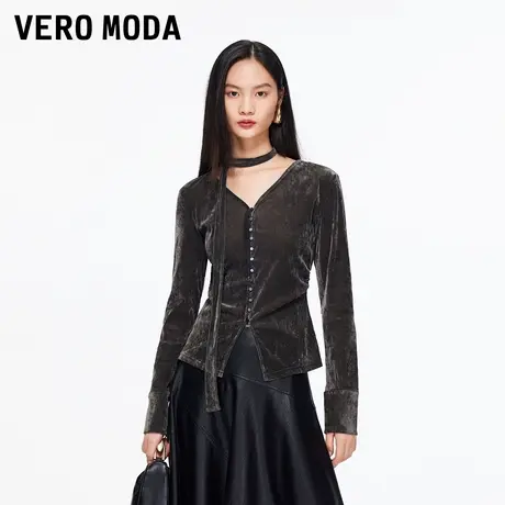 Vero ModaT恤女2025冬季新款腰部抽褶飘带设计显瘦上衣325402005商品大图