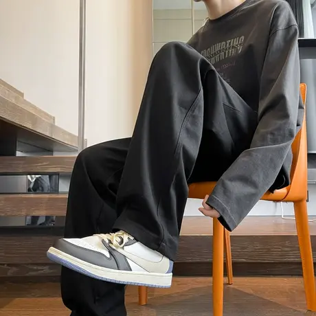 裤子男款春秋冬季2023新款黑色垂感男士直筒宽松阔腿男生休闲长裤商品大图