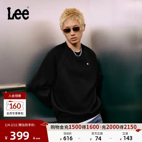 Lee25秋冬新品舒适版圆领印花Logo插肩袖设计男女同款长袖卫衣潮图片