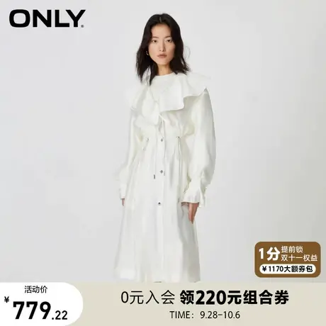 【买4免1】ONLY奥莱秋季新款学院风娃娃领宽松中长款风衣外套女商品大图