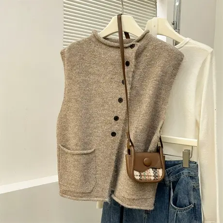 唐狮秋冬毛线衫女简约风设计感开衫马甲外穿高级感百搭上衣tu商品大图