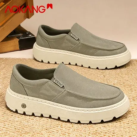 奥康男鞋2026新款春季轻便懒人一脚蹬布鞋男休闲百搭复古透气板鞋商品大图
