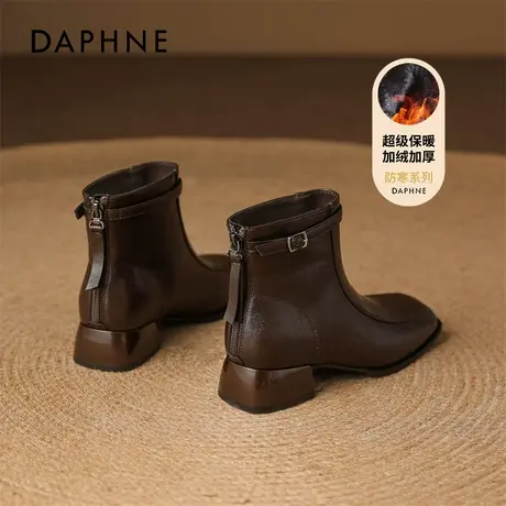 达芙妮加绒短靴女2025新款冬季法式方头马丁靴美拉德瘦瘦切尔西靴商品大图