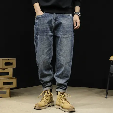 弹力牛仔裤男2023新款直筒秋冬款锥形男士裤子宽松大码秋季男裤商品大图