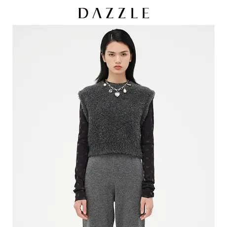 【七七酱专享】DAZZLE地素奥莱 复古短款无袖毛衣针织背心女2D4E2图片
