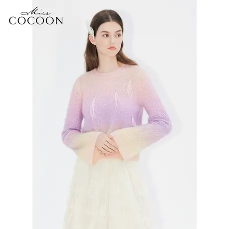 missCOCOON【凤羽雀翎系列】24春新款多巴胺喇叭袖慵风懒毛针织衫商品大图