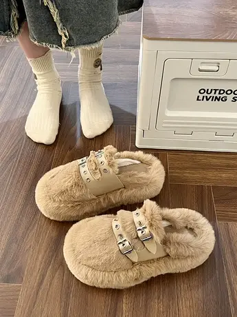 高级感包头毛毛拖鞋女外穿2023新款秋冬季松糕厚底增高懒人毛毛鞋商品大图