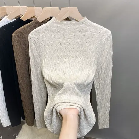 半高领毛衣女打底衫2023秋冬新款套头外穿针织衫修身长袖内搭上衣商品大图