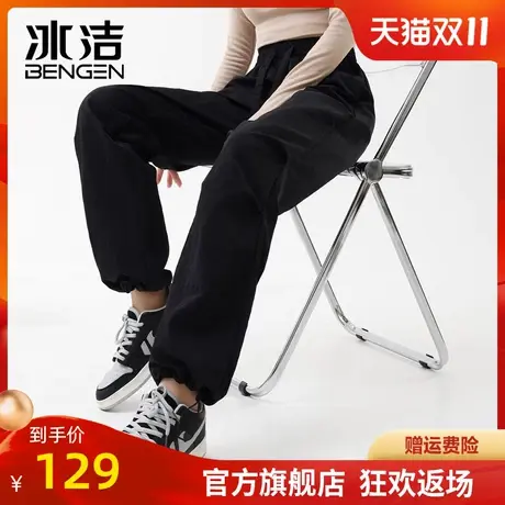 冰洁工装裤女秋季2023新款冲锋裤登山裤美式抽绳束脚运动裤MYY商品大图